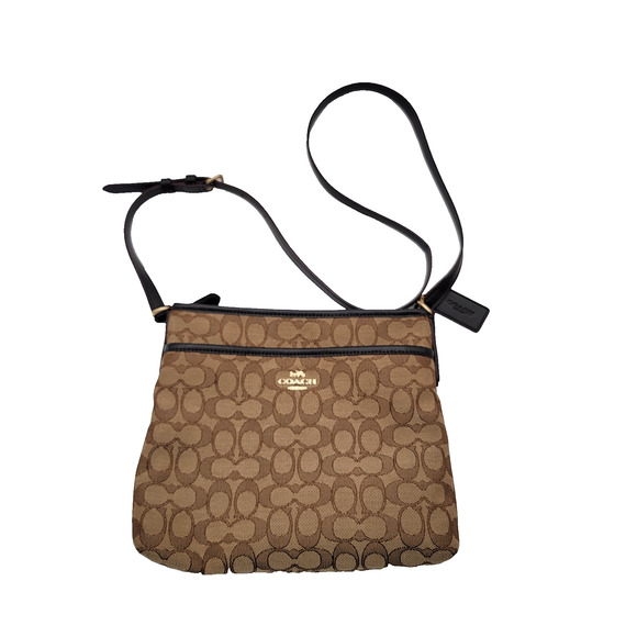 Coach Signature Crossbody Bag Brown Canvas Leather Trim F29960 - Picture 1 of 15
